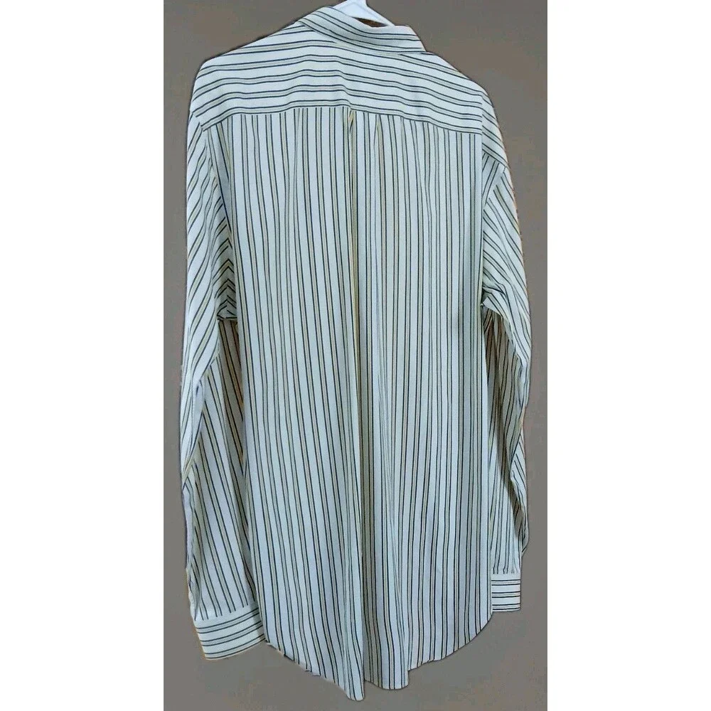 Lauren Ralph Lauren Cream Striped Button-Down Shirt with Blue and Tan Stripes